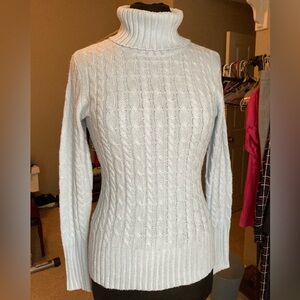New York & Company baby blue cable knit turtleneck sweater, size small